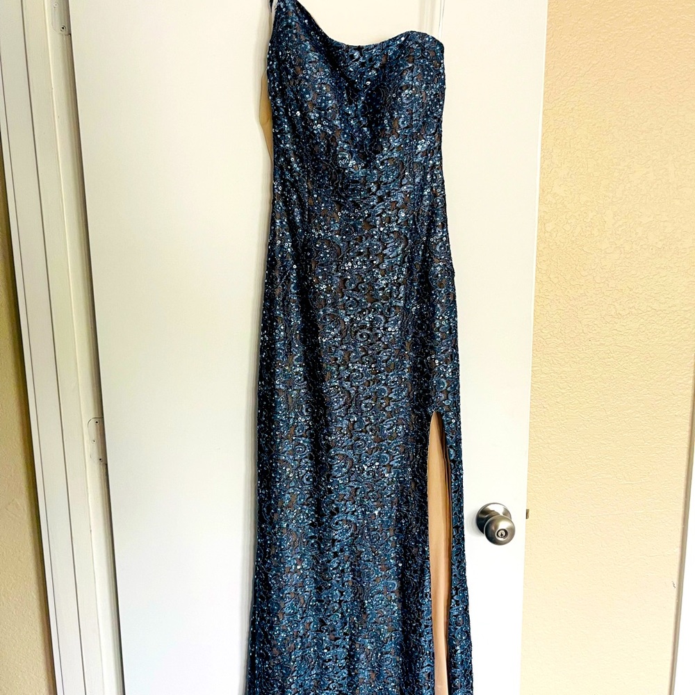 Jovani evening gown. Size 14. Slot up the left leg. Blue gown.